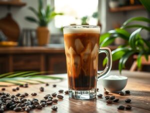 Café Frio Tropical com Leite de Coco e Açúcar Demerara